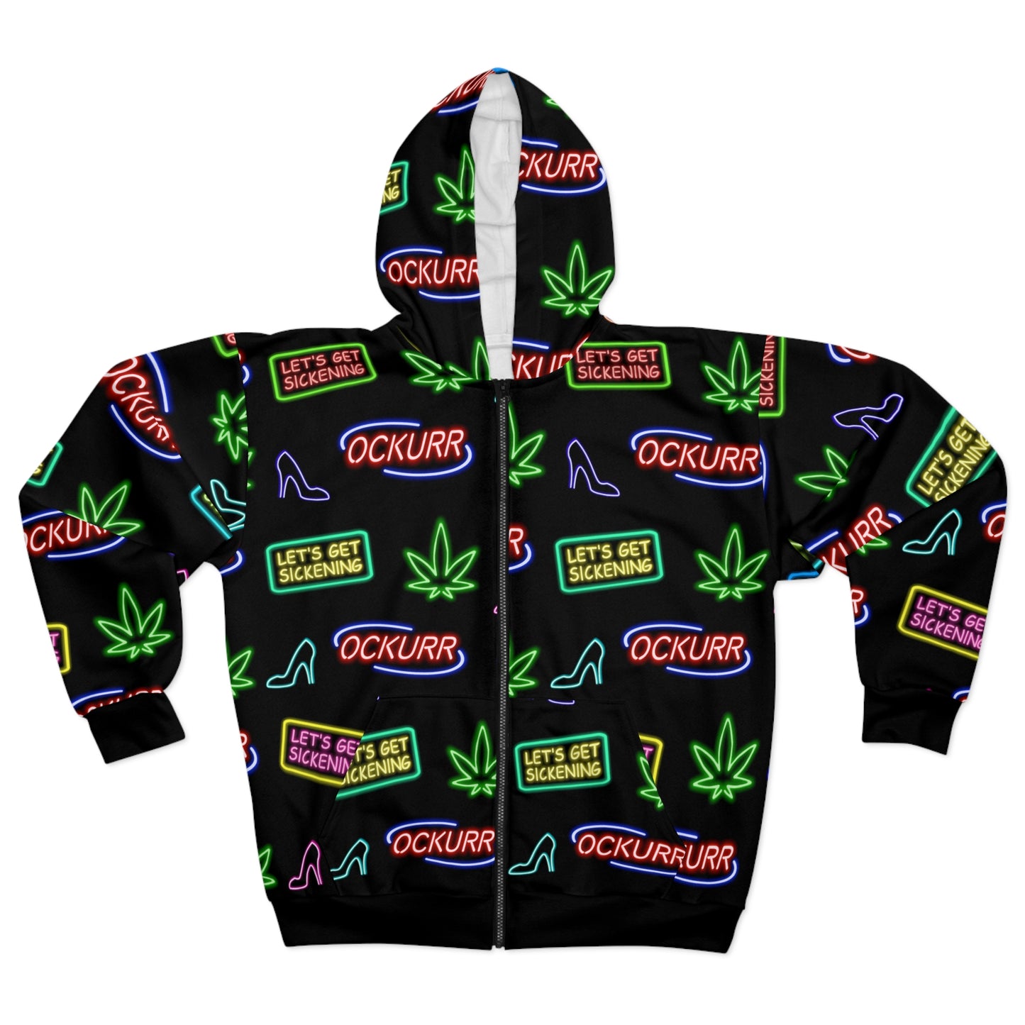 "Neon High Times & Heels" Zip Up Hoodie