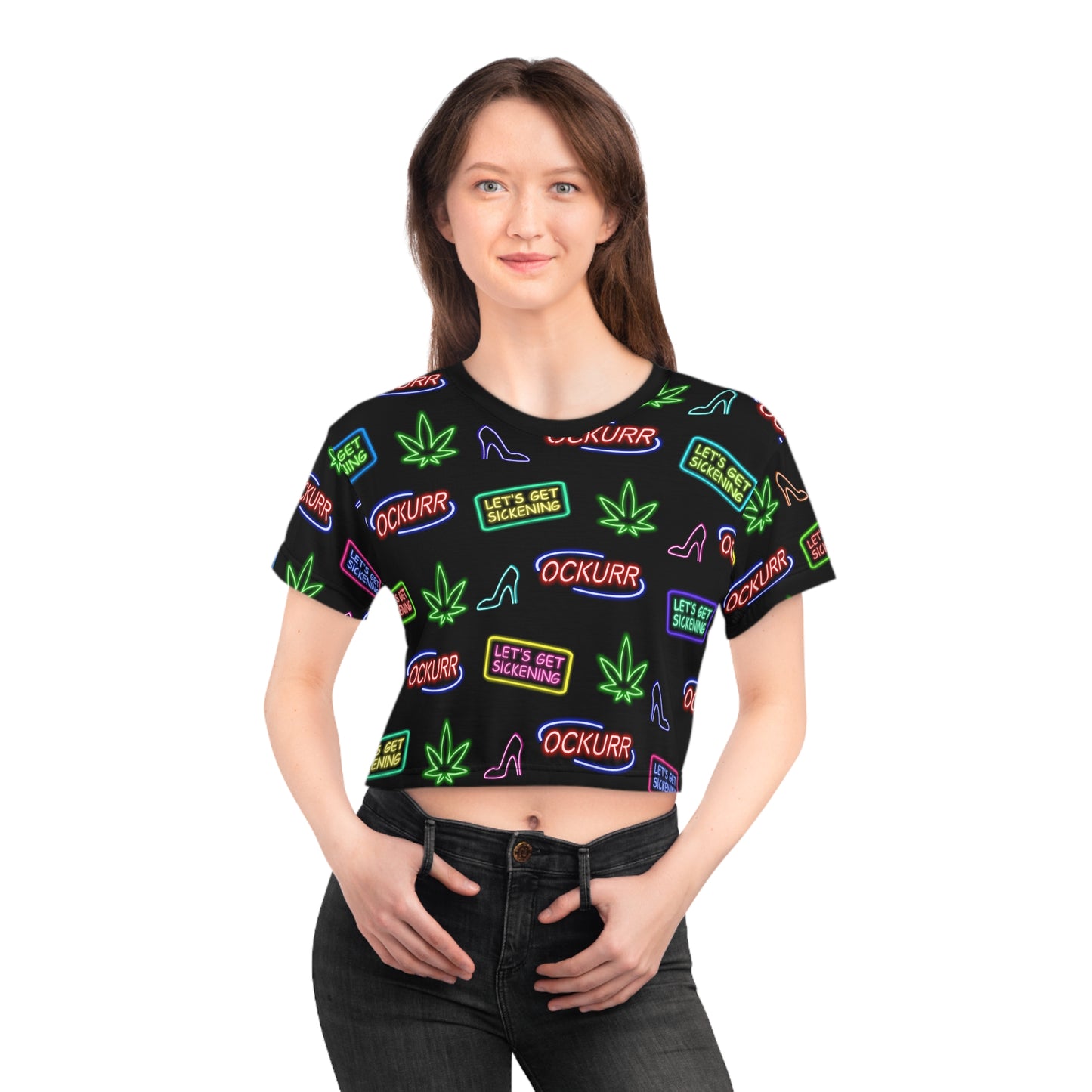 “Neon High Times & Heels” Cropped Shirt