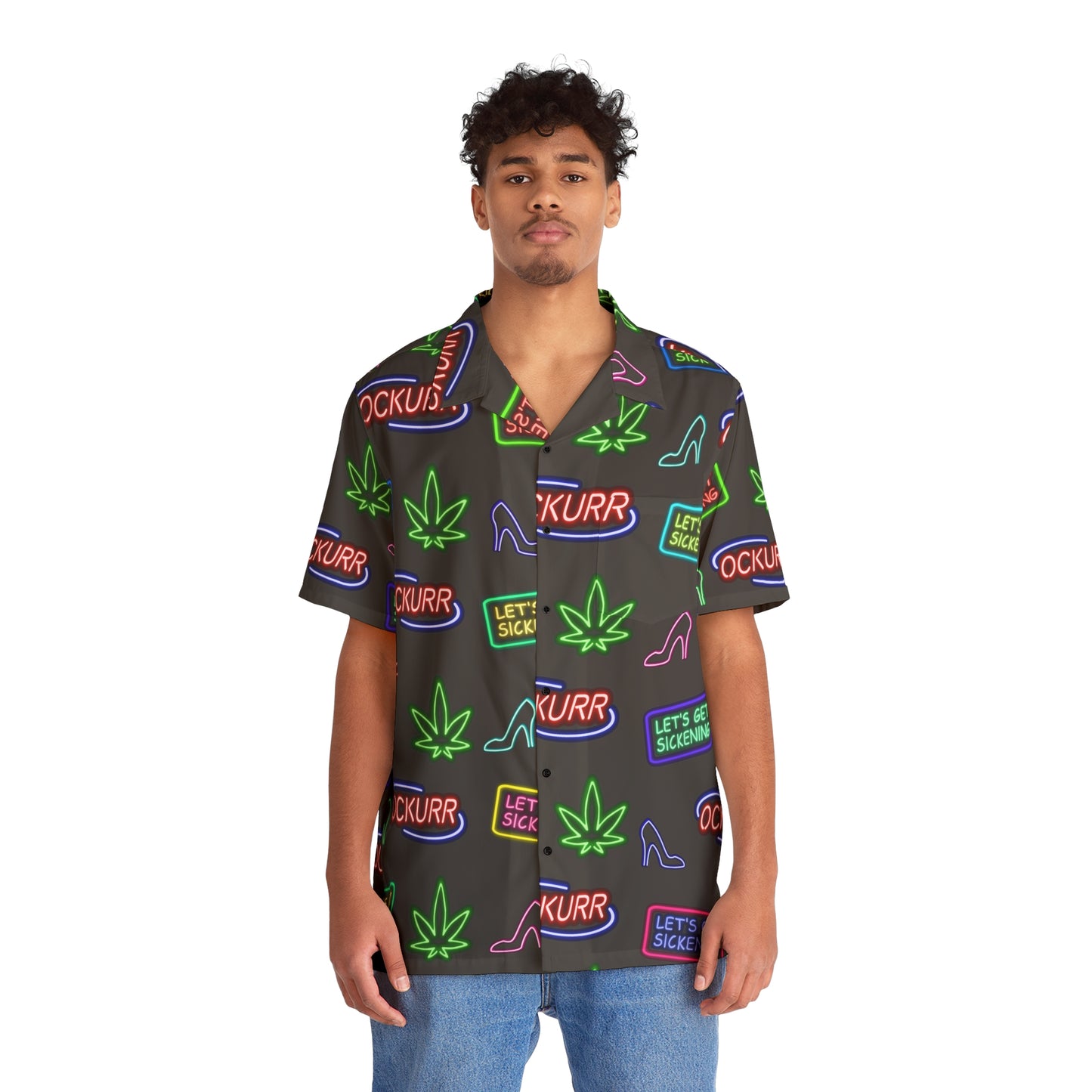 "Neon High Times & Heels" Button Up Hawaiian Shirt